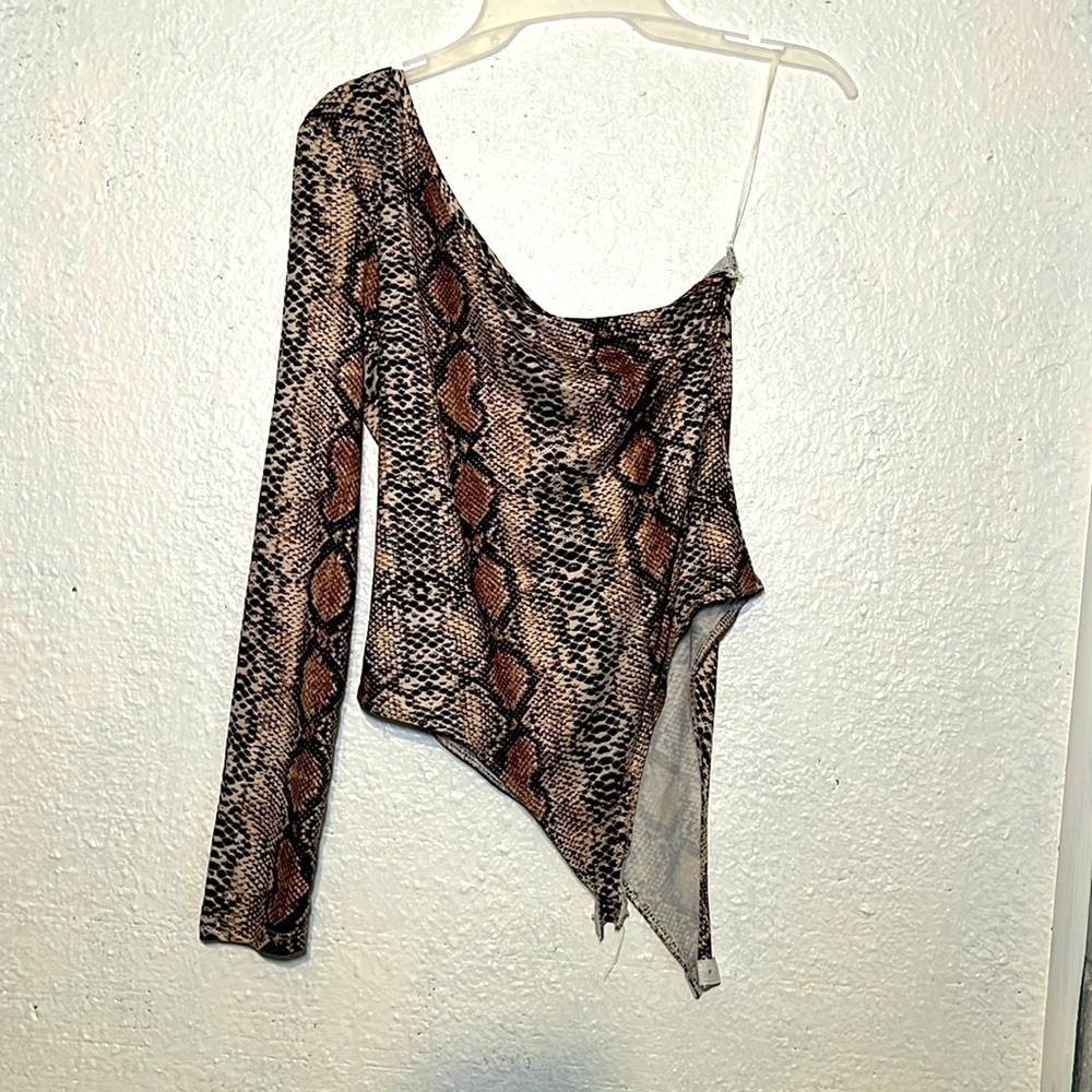 Shein snakeskin, one shoulder bodysuit size large